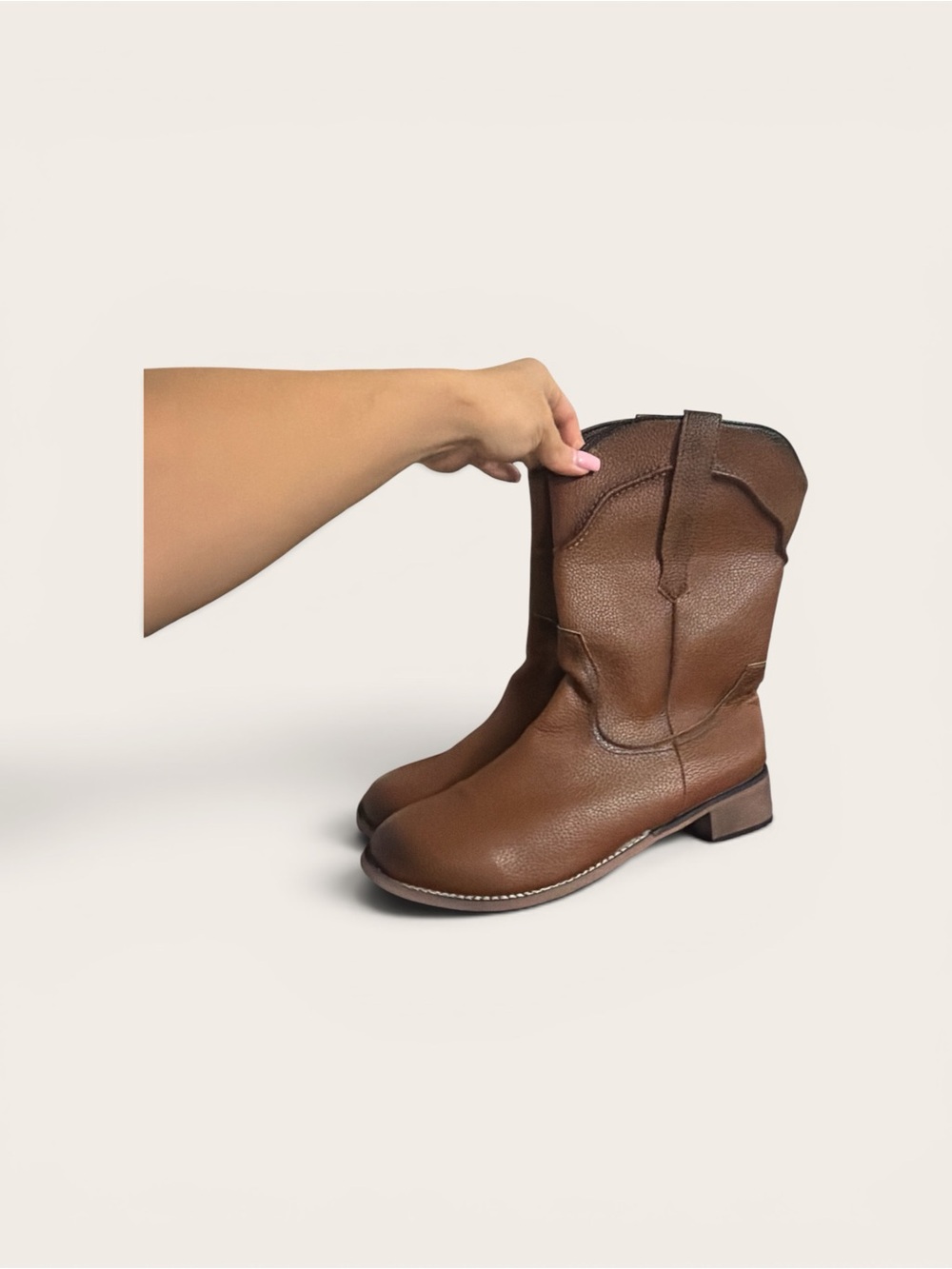 Men's Brown Western Leather Pull-On Cowboy Boots
